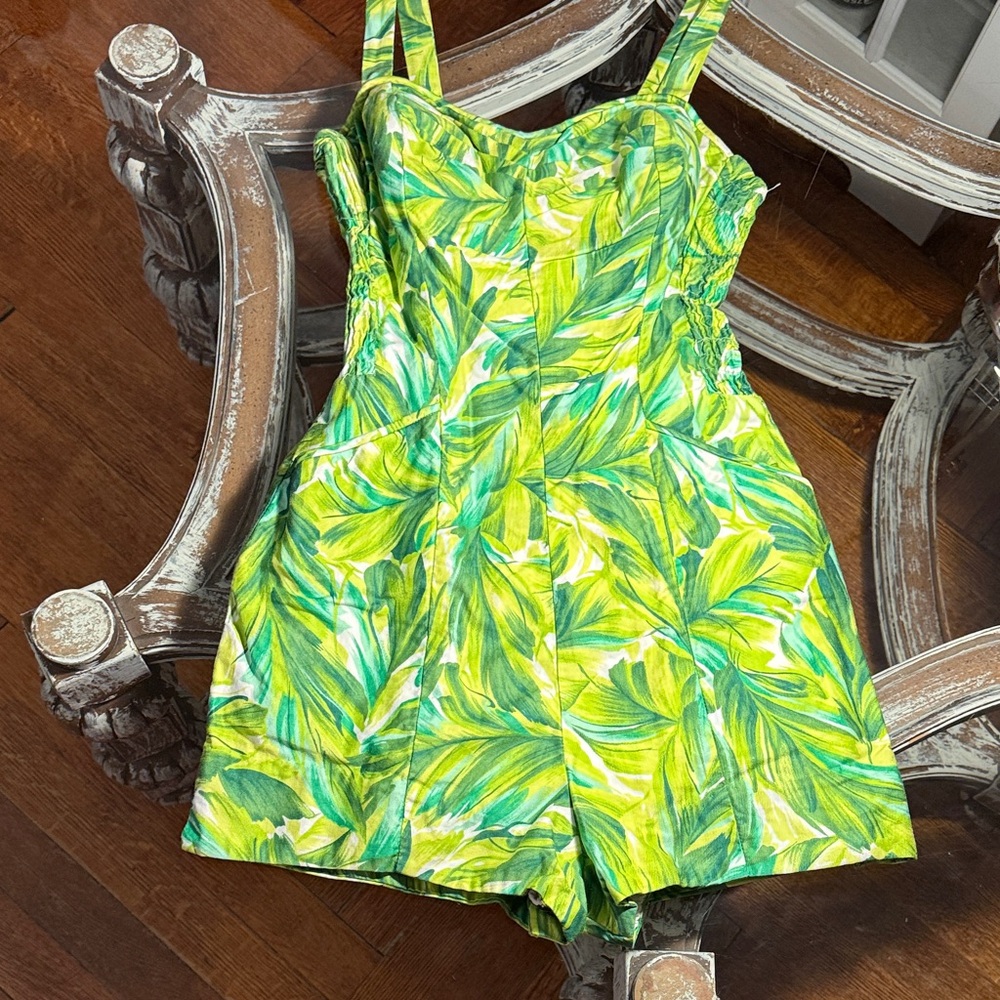 Tropical Leaf Print Kids Romper